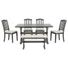 TREXM 6-Piece Rustic Dining Set, Rectangular Trestle Table and 4 Upholstered Chairs & Bench for Dining Room (Gray)