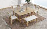 TOPMAX Farmhouse 6-Piece Trestle Dining Table Set with Upholstered Dining Chairs and Bench, 59inch, Brown