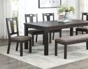 Transitional Style 6pc Dining Room Set Dining Table w Leaf 1x Bench and 4x Side Chairs Dark Grey Finish Cushion Seats Kitchen Dining Furniture