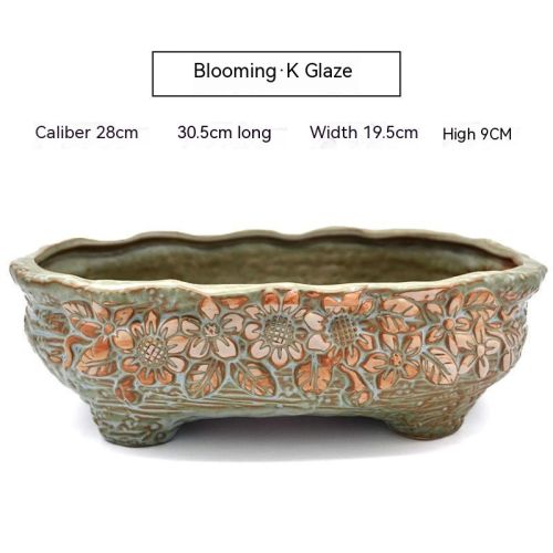 Succulent Flower Pot Shallow Mouth Oval Rectangular Large Diameter Platter Porcelain Simple Retro Stoneware