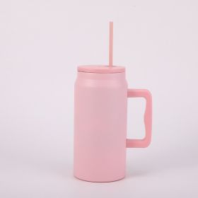 Portable Stainless Steel Large Capacity Vacuum Cup With Handle (Option: Pink-1500ml)