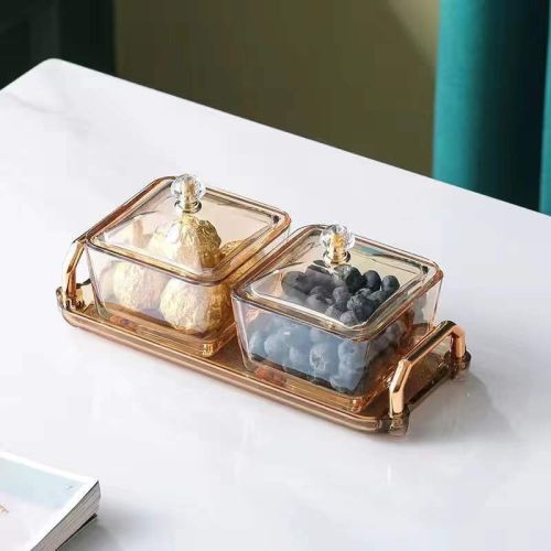 Dried Fruit Tray Living Room Home Glass Fruit Snack Dish Grid Candy Plate