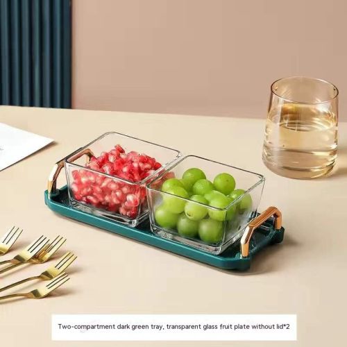 Dried Fruit Tray Living Room Home Glass Fruit Snack Dish Grid Candy Plate